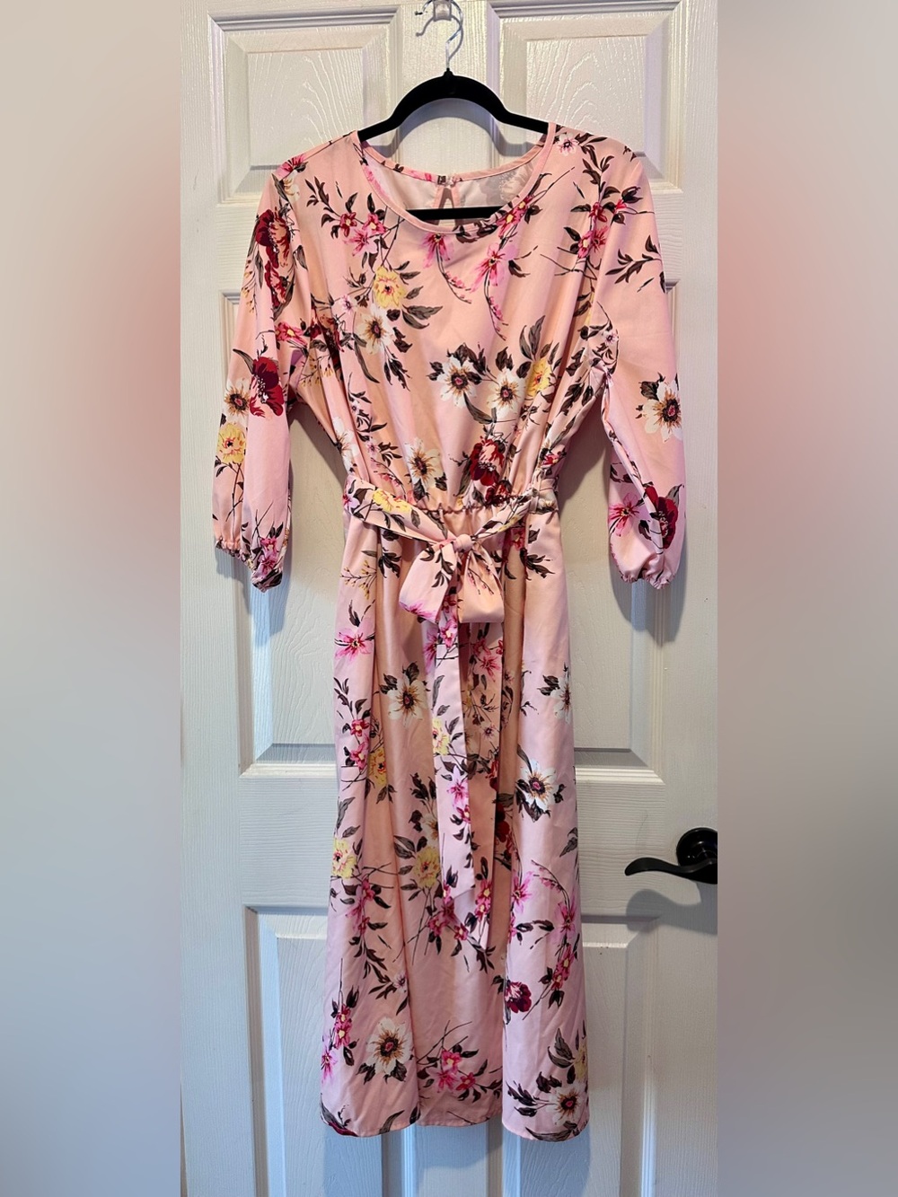 SHEIN Clasi Pink Floral Raglan Sleeve Belted Maxi Dress Size 1XL